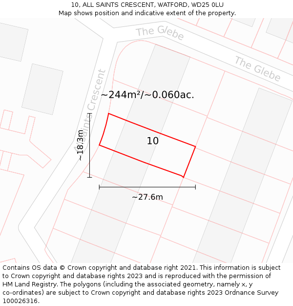 10, ALL SAINTS CRESCENT, WATFORD, WD25 0LU: Plot and title map
