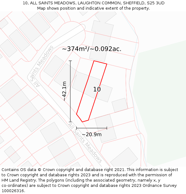 10, ALL SAINTS MEADOWS, LAUGHTON COMMON, SHEFFIELD, S25 3UD: Plot and title map