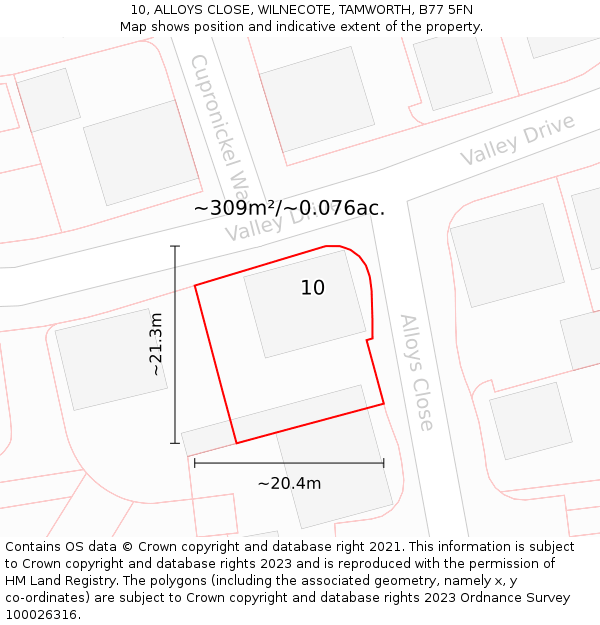 10, ALLOYS CLOSE, WILNECOTE, TAMWORTH, B77 5FN: Plot and title map