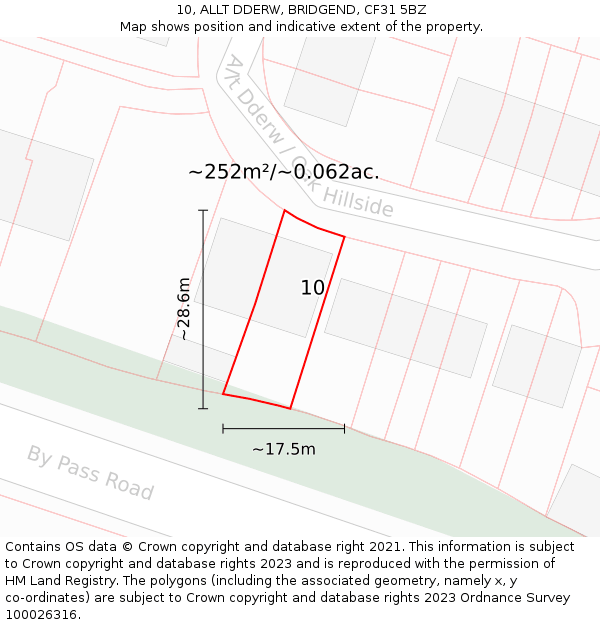 10, ALLT DDERW, BRIDGEND, CF31 5BZ: Plot and title map