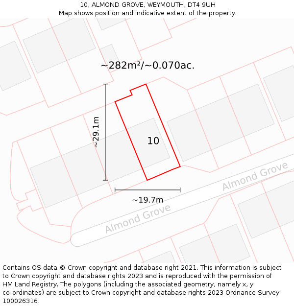 10, ALMOND GROVE, WEYMOUTH, DT4 9UH: Plot and title map