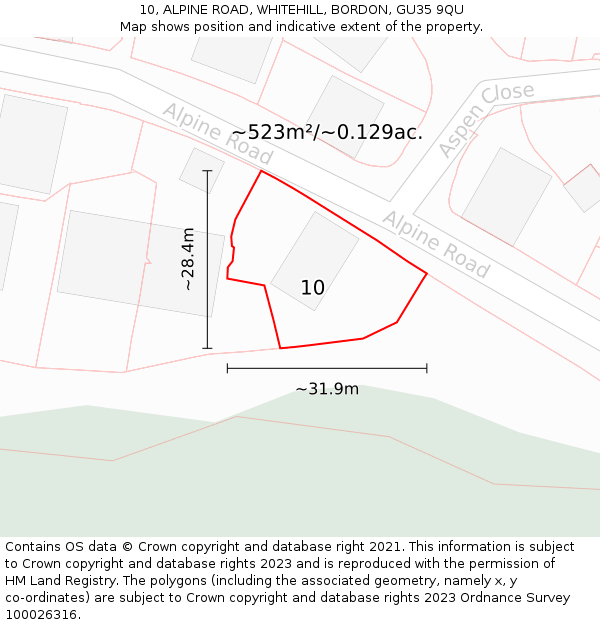 10, ALPINE ROAD, WHITEHILL, BORDON, GU35 9QU: Plot and title map