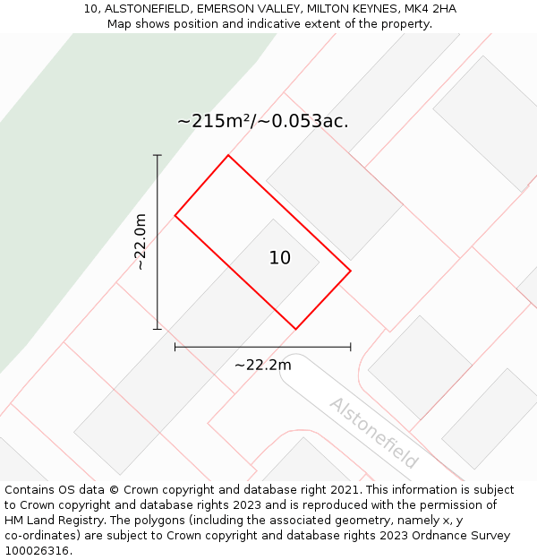 10, ALSTONEFIELD, EMERSON VALLEY, MILTON KEYNES, MK4 2HA: Plot and title map