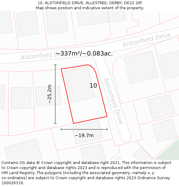 10, ALSTONFIELD DRIVE, ALLESTREE, DERBY, DE22 2XF: Plot and title map