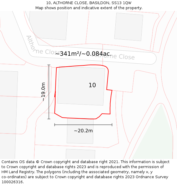 10, ALTHORNE CLOSE, BASILDON, SS13 1QW: Plot and title map