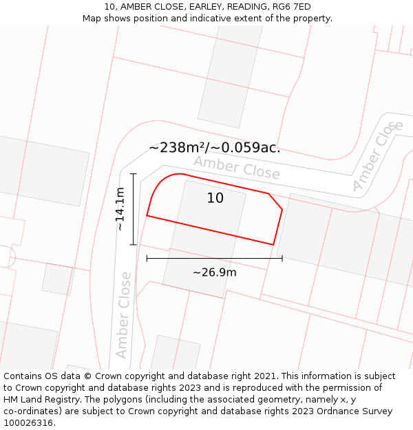 10, AMBER CLOSE, EARLEY, READING, RG6 7ED: Plot and title map
