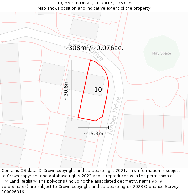 10, AMBER DRIVE, CHORLEY, PR6 0LA: Plot and title map