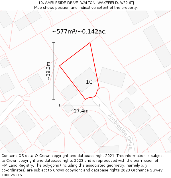 10, AMBLESIDE DRIVE, WALTON, WAKEFIELD, WF2 6TJ: Plot and title map