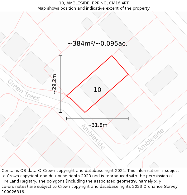 10, AMBLESIDE, EPPING, CM16 4PT: Plot and title map