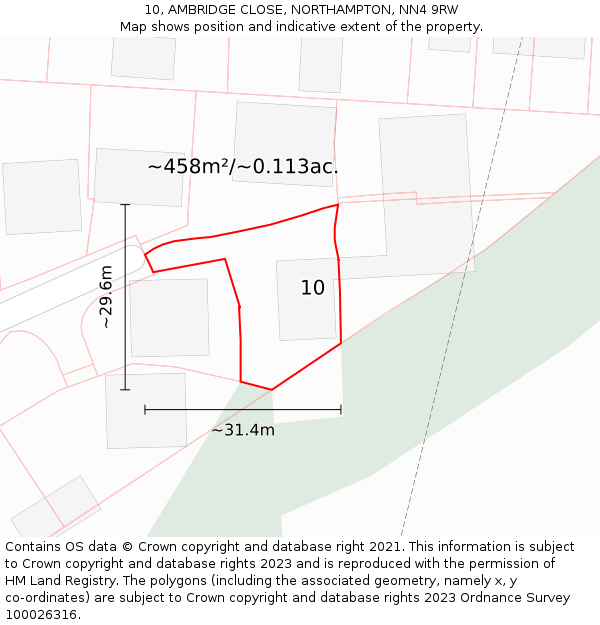 10, AMBRIDGE CLOSE, NORTHAMPTON, NN4 9RW: Plot and title map