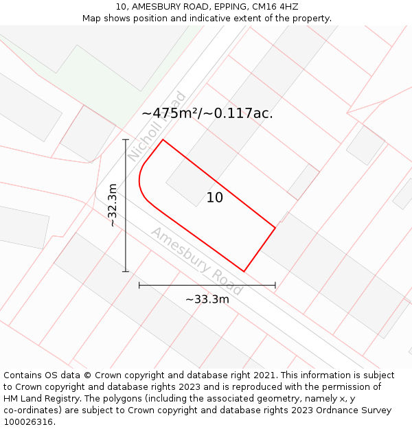 10, AMESBURY ROAD, EPPING, CM16 4HZ: Plot and title map