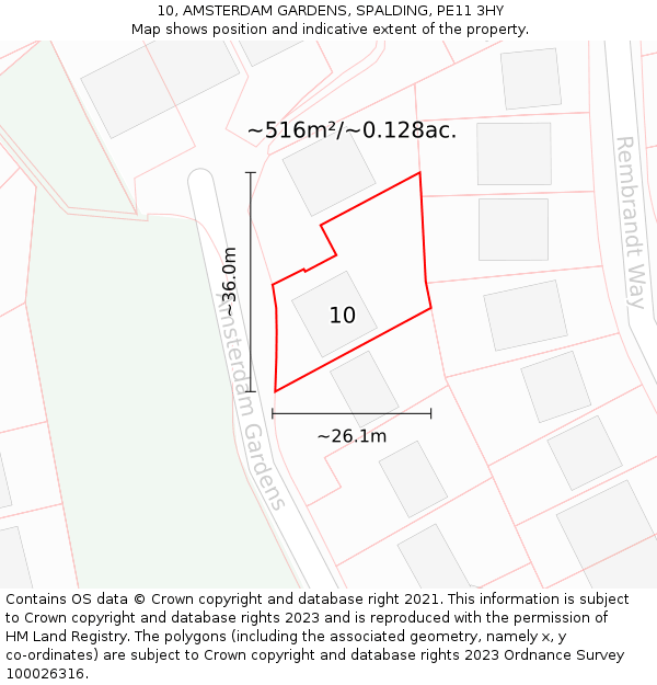 10, AMSTERDAM GARDENS, SPALDING, PE11 3HY: Plot and title map