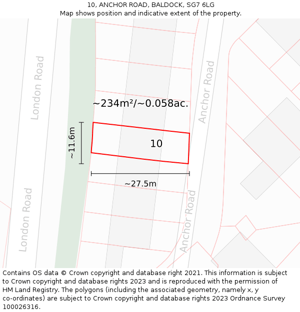 10, ANCHOR ROAD, BALDOCK, SG7 6LG: Plot and title map