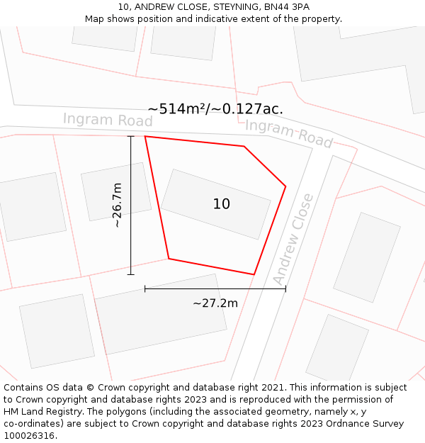 10, ANDREW CLOSE, STEYNING, BN44 3PA: Plot and title map