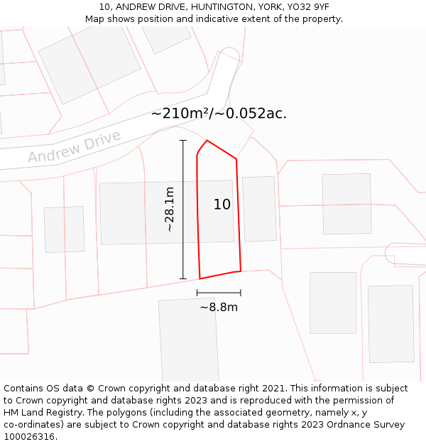 10, ANDREW DRIVE, HUNTINGTON, YORK, YO32 9YF: Plot and title map