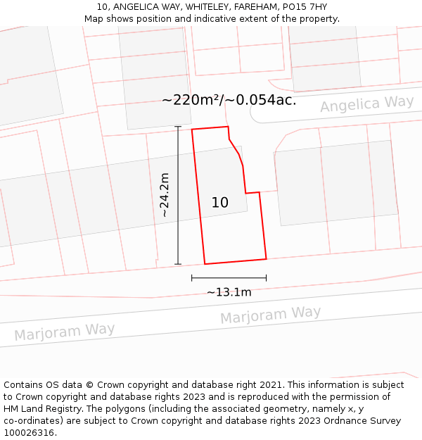 10, ANGELICA WAY, WHITELEY, FAREHAM, PO15 7HY: Plot and title map