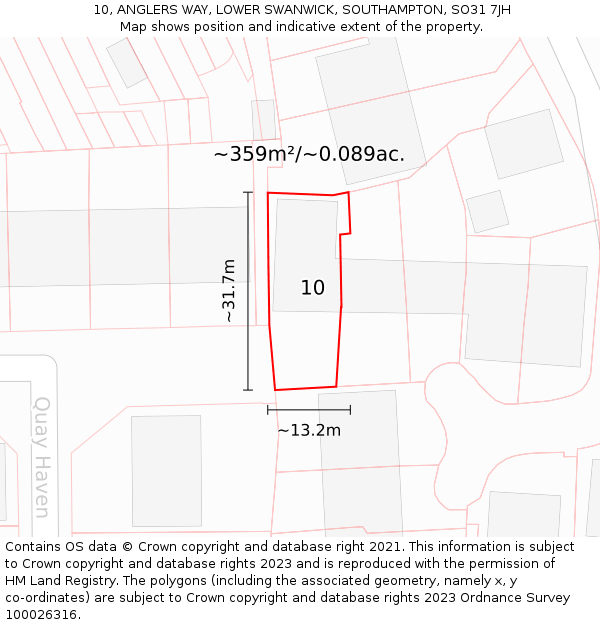 10, ANGLERS WAY, LOWER SWANWICK, SOUTHAMPTON, SO31 7JH: Plot and title map