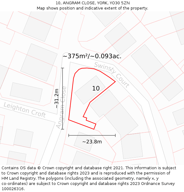 10, ANGRAM CLOSE, YORK, YO30 5ZN: Plot and title map