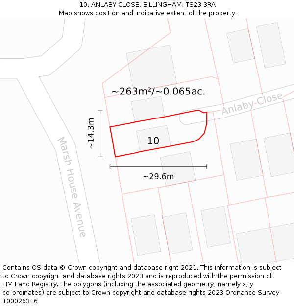 10, ANLABY CLOSE, BILLINGHAM, TS23 3RA: Plot and title map
