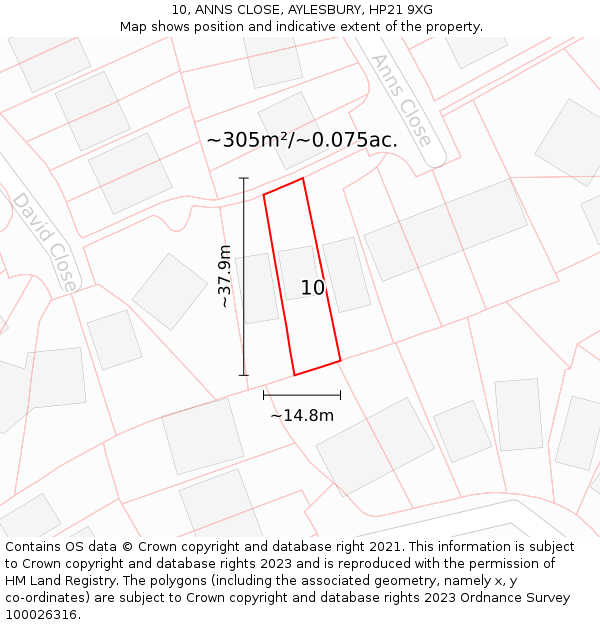10, ANNS CLOSE, AYLESBURY, HP21 9XG: Plot and title map