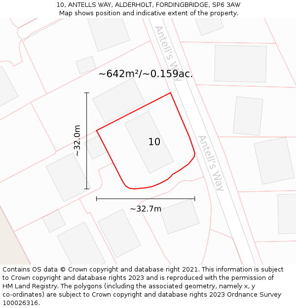 10, ANTELLS WAY, ALDERHOLT, FORDINGBRIDGE, SP6 3AW: Plot and title map