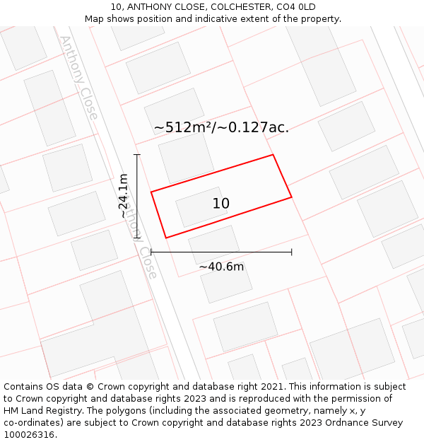 10, ANTHONY CLOSE, COLCHESTER, CO4 0LD: Plot and title map