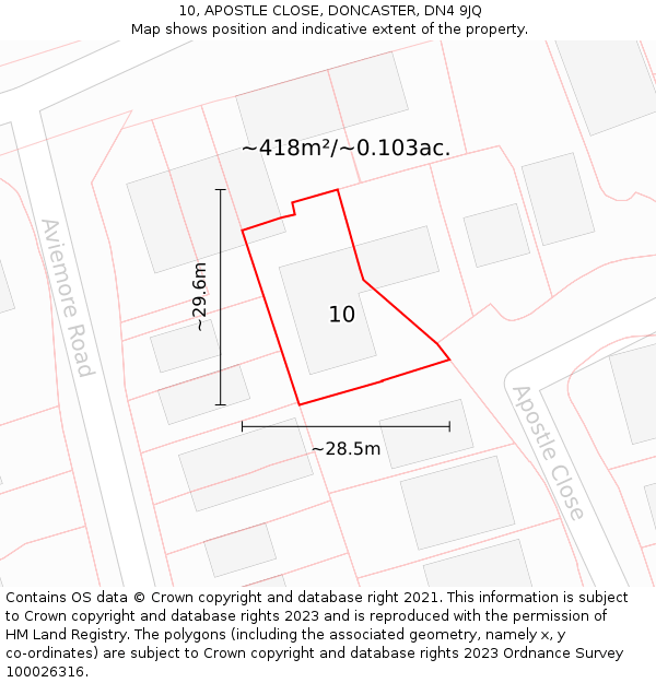 10, APOSTLE CLOSE, DONCASTER, DN4 9JQ: Plot and title map