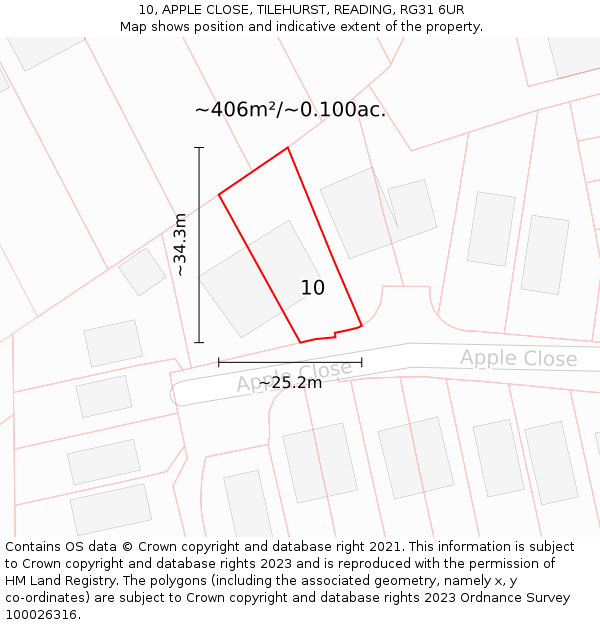10, APPLE CLOSE, TILEHURST, READING, RG31 6UR: Plot and title map