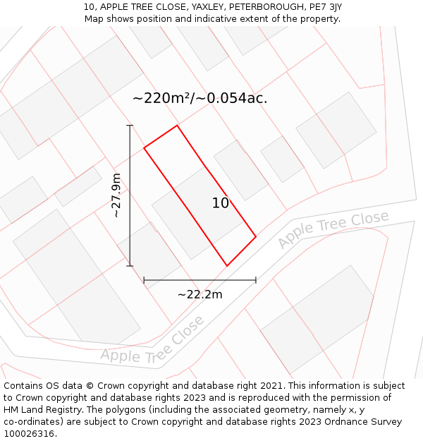 10, APPLE TREE CLOSE, YAXLEY, PETERBOROUGH, PE7 3JY: Plot and title map