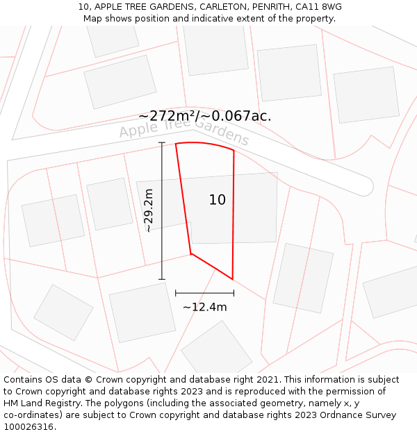 10, APPLE TREE GARDENS, CARLETON, PENRITH, CA11 8WG: Plot and title map