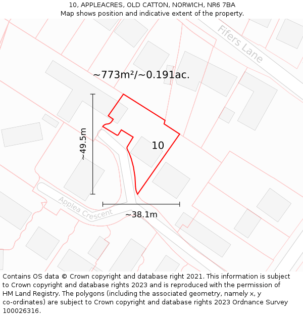 10, APPLEACRES, OLD CATTON, NORWICH, NR6 7BA: Plot and title map