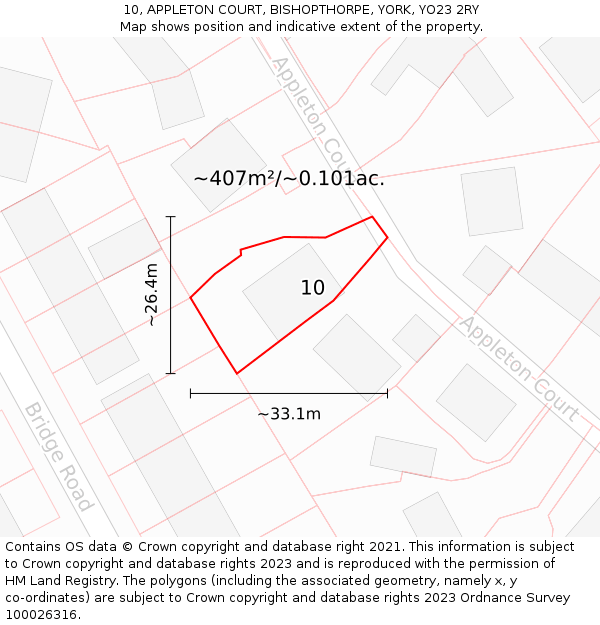 10, APPLETON COURT, BISHOPTHORPE, YORK, YO23 2RY: Plot and title map
