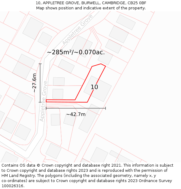 10, APPLETREE GROVE, BURWELL, CAMBRIDGE, CB25 0BF: Plot and title map