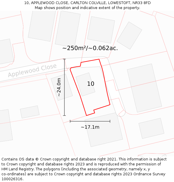 10, APPLEWOOD CLOSE, CARLTON COLVILLE, LOWESTOFT, NR33 8FD: Plot and title map