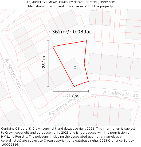 10, APSELEYS MEAD, BRADLEY STOKE, BRISTOL, BS32 0BG: Plot and title map