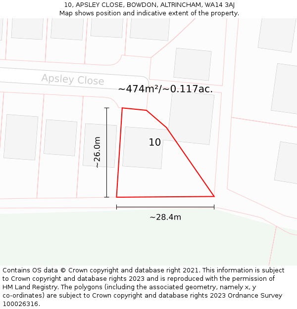 10, APSLEY CLOSE, BOWDON, ALTRINCHAM, WA14 3AJ: Plot and title map