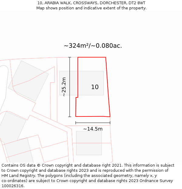 10, ARABIA WALK, CROSSWAYS, DORCHESTER, DT2 8WT: Plot and title map