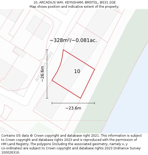 10, ARCADIUS WAY, KEYNSHAM, BRISTOL, BS31 2GE: Plot and title map