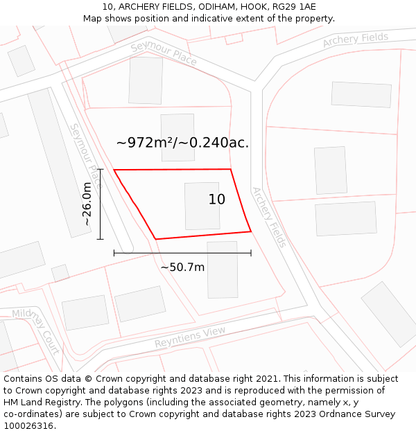 10, ARCHERY FIELDS, ODIHAM, HOOK, RG29 1AE: Plot and title map