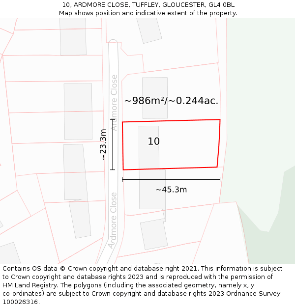 10, ARDMORE CLOSE, TUFFLEY, GLOUCESTER, GL4 0BL: Plot and title map