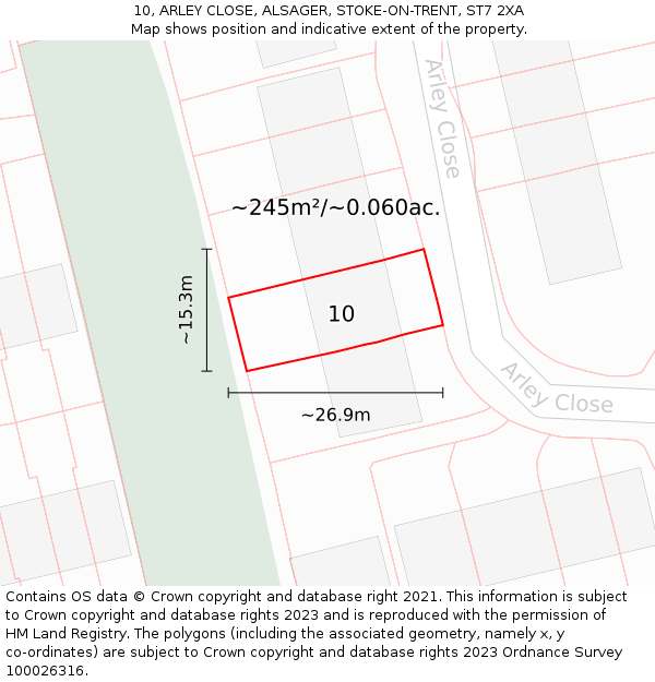 10, ARLEY CLOSE, ALSAGER, STOKE-ON-TRENT, ST7 2XA: Plot and title map