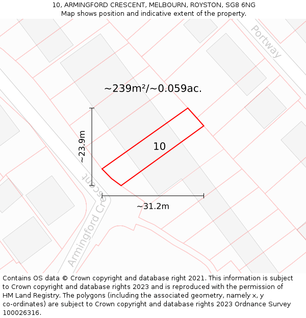 10, ARMINGFORD CRESCENT, MELBOURN, ROYSTON, SG8 6NG: Plot and title map