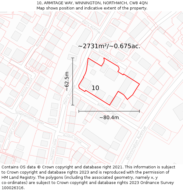 10, ARMITAGE WAY, WINNINGTON, NORTHWICH, CW8 4QN: Plot and title map