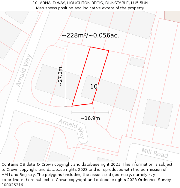 10, ARNALD WAY, HOUGHTON REGIS, DUNSTABLE, LU5 5UN: Plot and title map