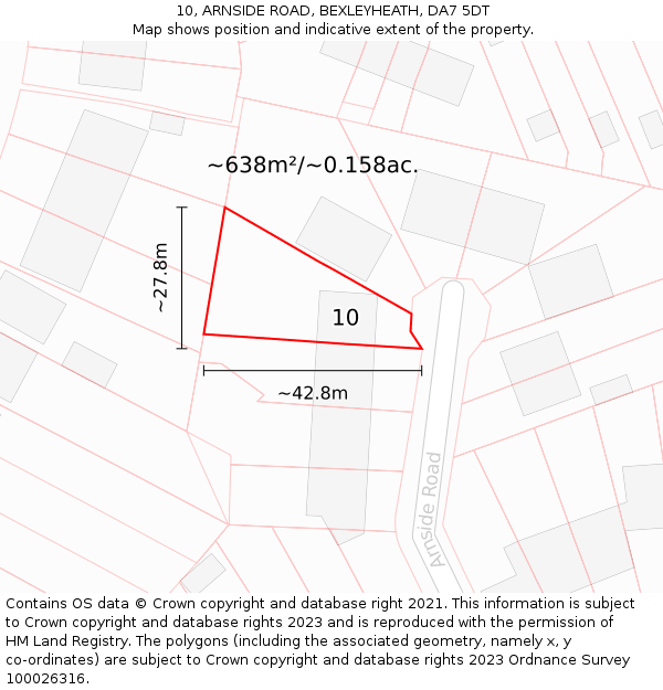 10, ARNSIDE ROAD, BEXLEYHEATH, DA7 5DT: Plot and title map