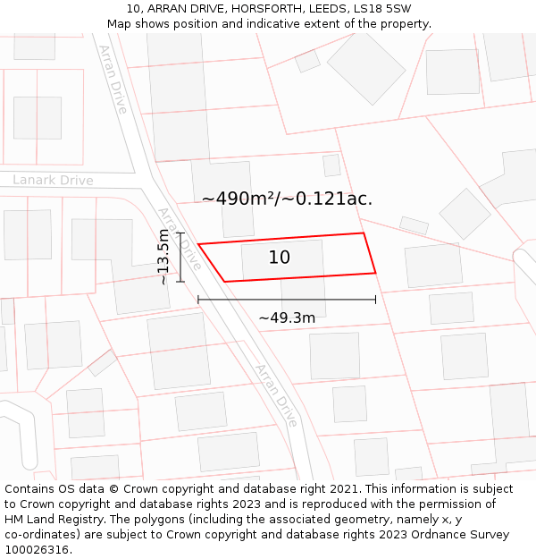10, ARRAN DRIVE, HORSFORTH, LEEDS, LS18 5SW: Plot and title map