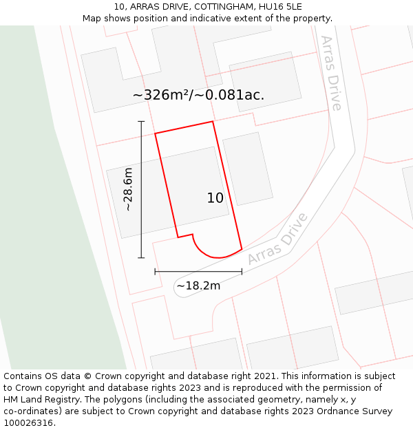 10, ARRAS DRIVE, COTTINGHAM, HU16 5LE: Plot and title map