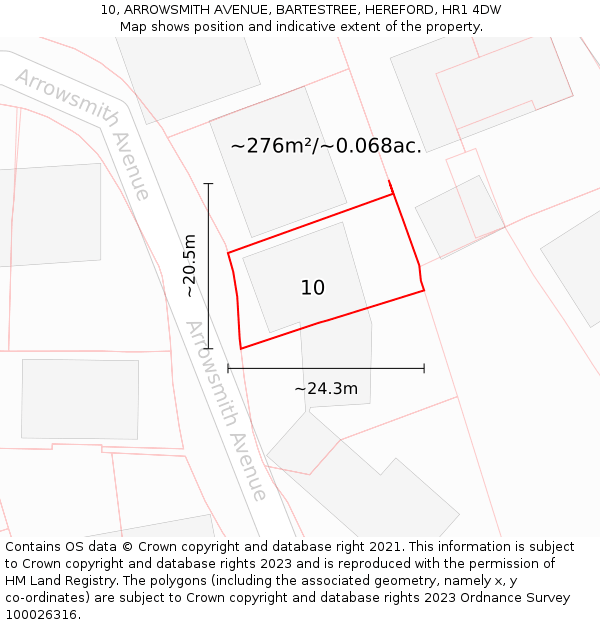 10, ARROWSMITH AVENUE, BARTESTREE, HEREFORD, HR1 4DW: Plot and title map