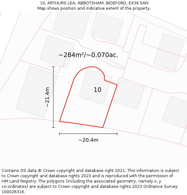10, ARTHURS LEA, ABBOTSHAM, BIDEFORD, EX39 5AN: Plot and title map
