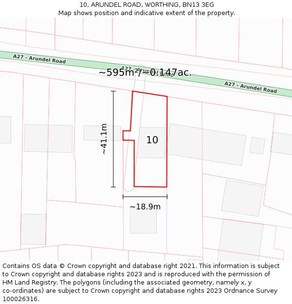 10, ARUNDEL ROAD, WORTHING, BN13 3EG: Plot and title map
